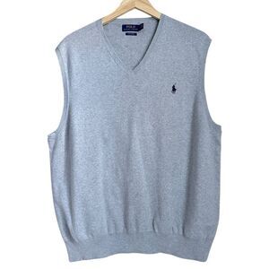 Polo Ralph Lauren Men XXL V-Neck Sweater Vest Gray Pima Cotton Classic Preppy